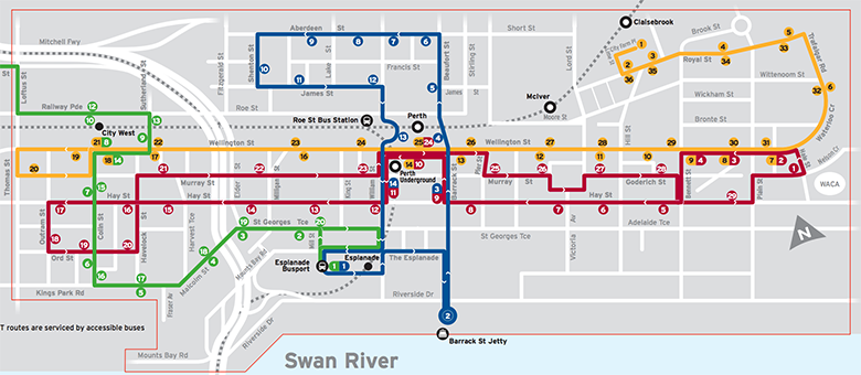 Red Cat Route Map Perth Free Buses - Nige & June Fun Times